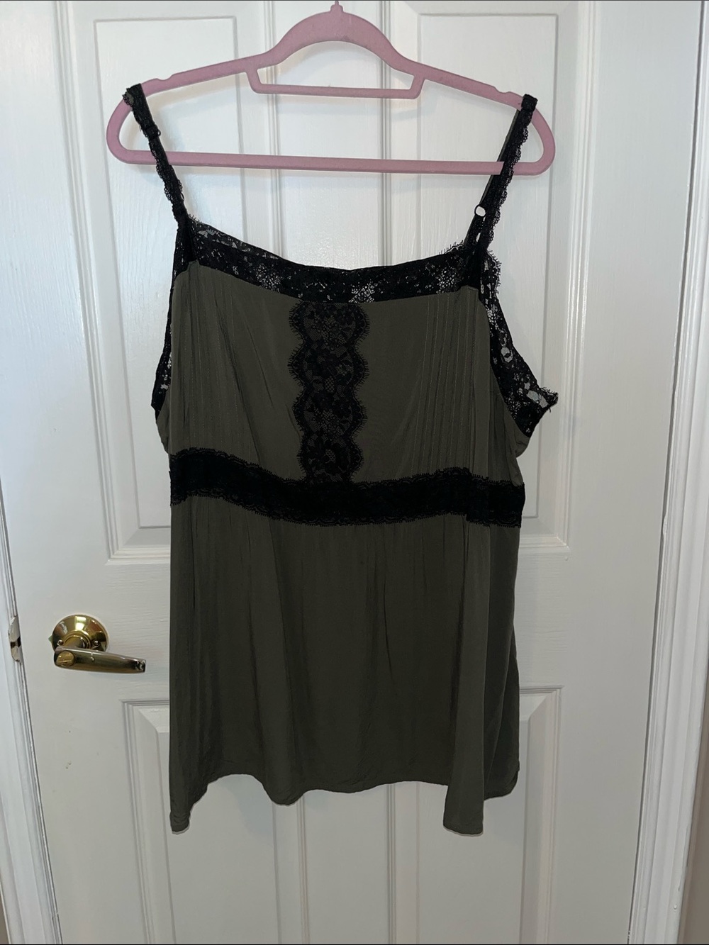 torrid Olive & Black Lace Trim Slip Blouse
